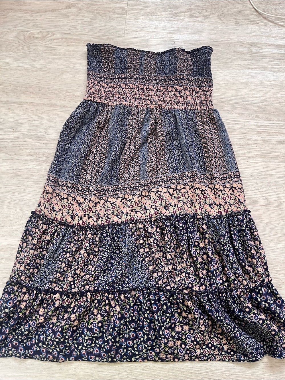 Express Navy Floral Boho Tiered Maxi Skirt XS